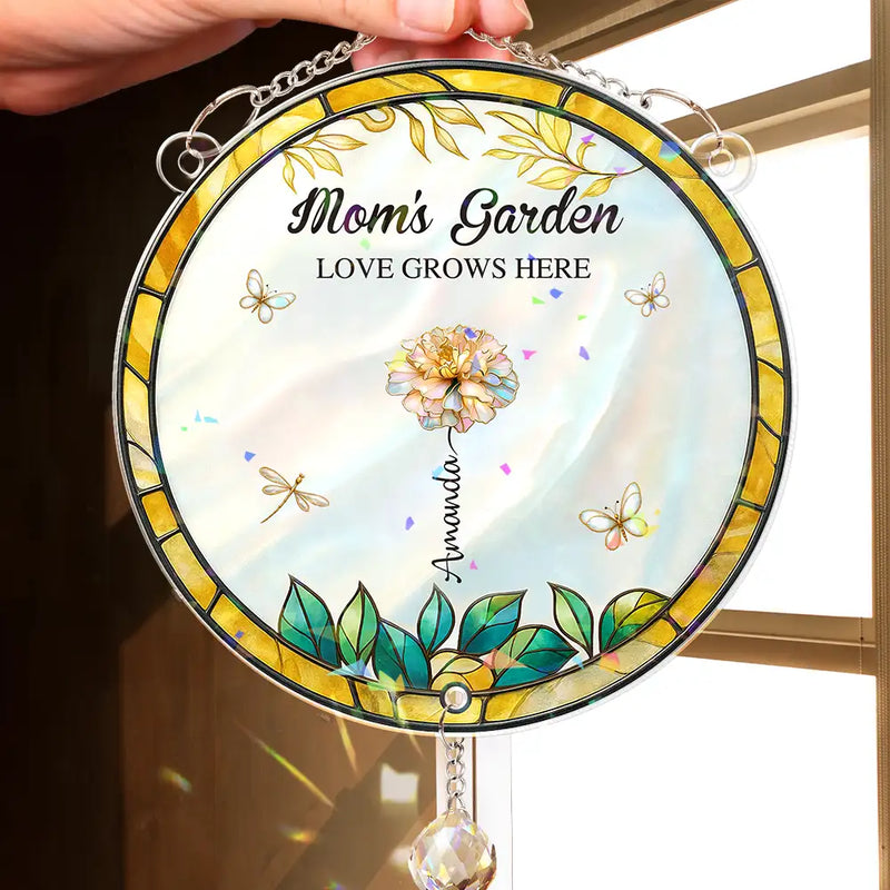 Gift For Grandma,Happy,Grandma,Grandkids - Grandma's Garden - Personalized Rainbow Suncatcher With Crystal Ball Prism