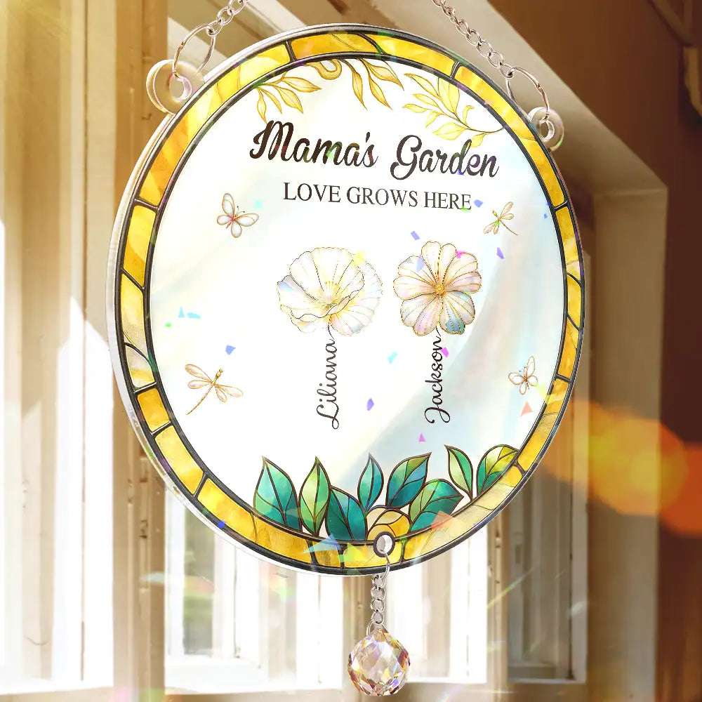 Gift For Grandma,Happy,Grandma,Grandkids - Grandma's Garden - Personalized Rainbow Suncatcher With Crystal Ball Prism