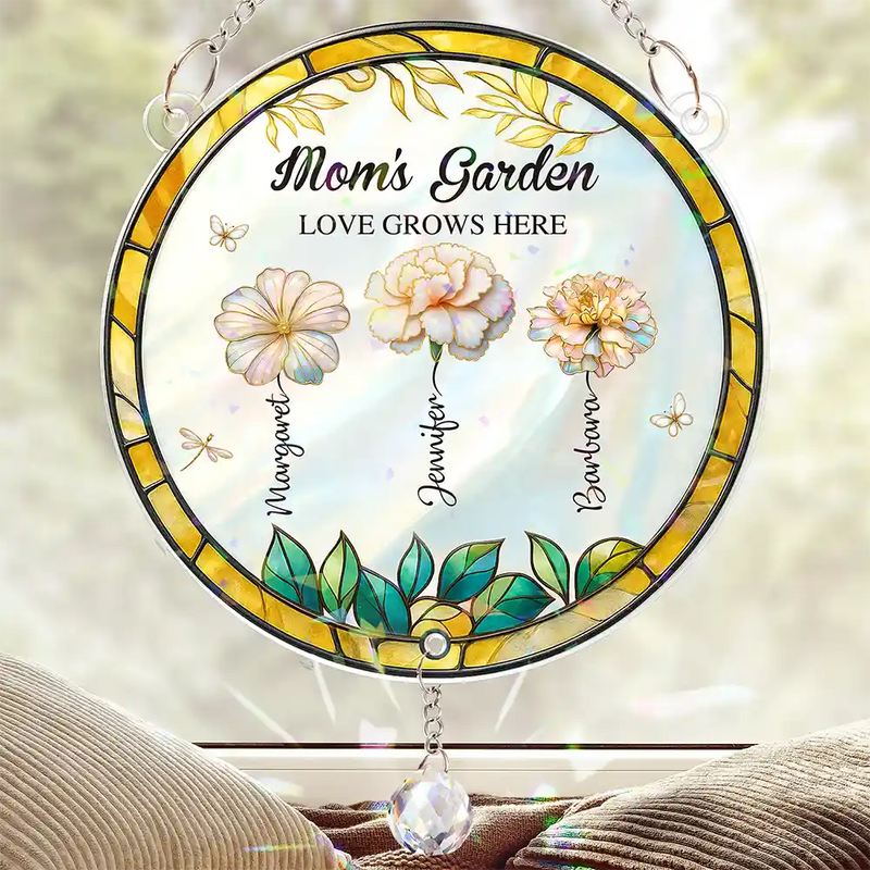 Gift For Grandma,Happy,Grandma,Grandkids - Grandma's Garden - Personalized Rainbow Suncatcher With Crystal Ball Prism