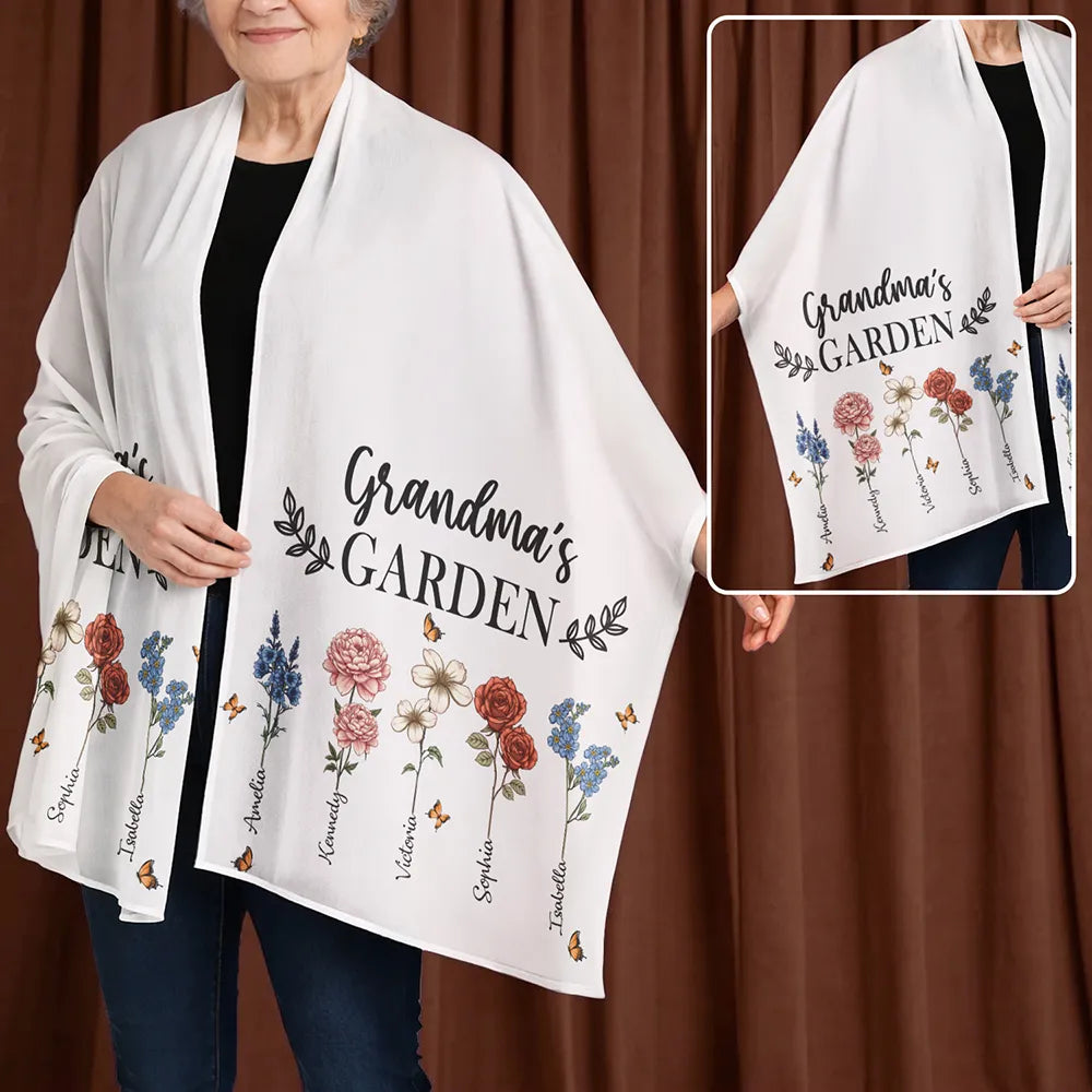 Gift For Mother,Gift For Grandma,Happy - Grandma's Garden Birth Flowers - Personalized Lightweight Soft Shawl