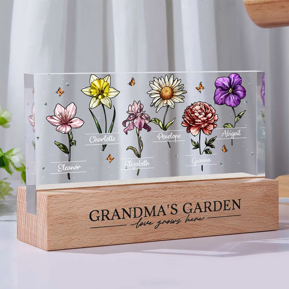 Gift For Grandma, Gift For Mother, Gift For Wife, Gift For Women, Happy - Grandma's Garden Birth Flowers - Personalized Rectangle LED Light