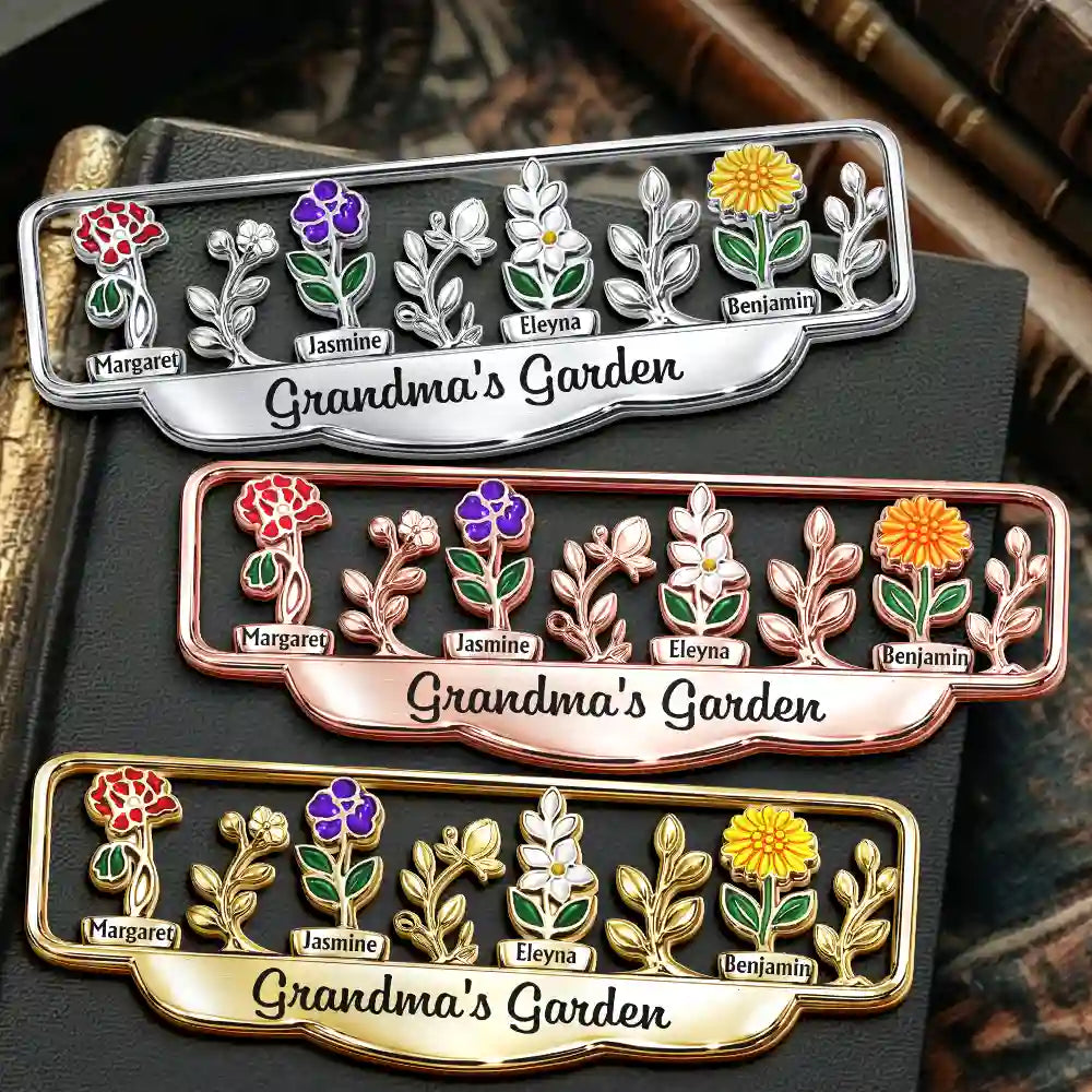 Grandma's Garden Birth Month Flower - Personalized Custom Shaped Metal Bookmark