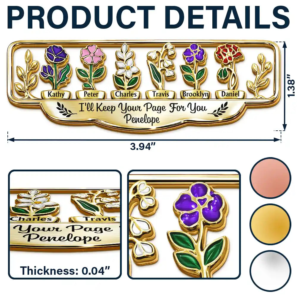 Gift For Grandma,Grandma - Grandkids,Happy - Grandma's Garden Birth Month Flower - Personalized Custom Shaped Metal Bookmark