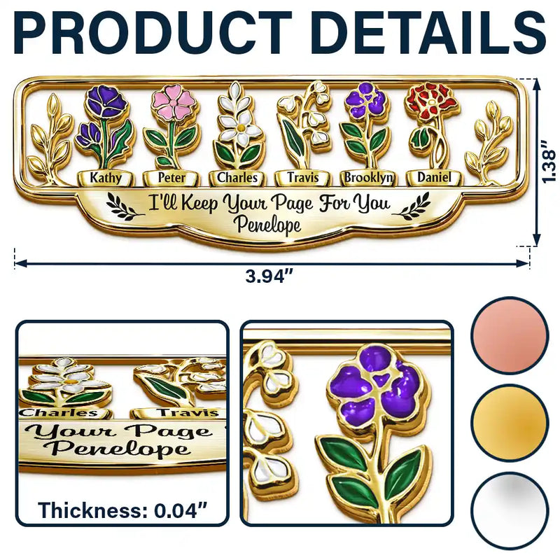 Gift For Grandma,Grandma - Grandkids,Happy - Grandma's Garden Birth Month Flower - Personalized Custom Shaped Metal Bookmark