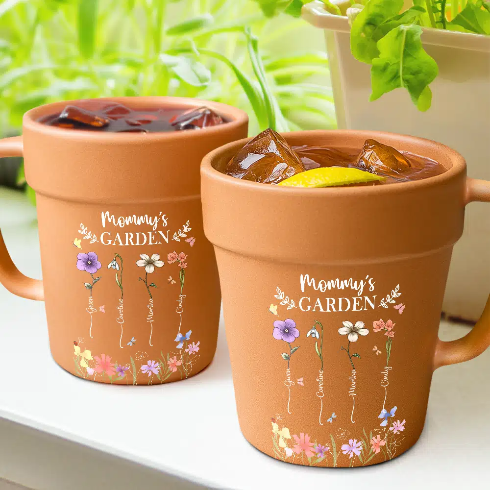 Gardening, Gift For Grandma, Gift For Mother, Happy - Grandma's Garden Birth Month Flower - Personalized Plant Pot Ceramic Mug