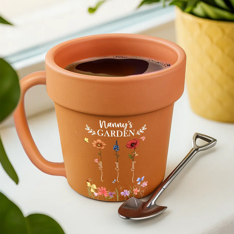 Gardening, Gift For Grandma, Gift For Mother, Happy - Grandma's Garden Birth Month Flower - Personalized Plant Pot Ceramic Mug