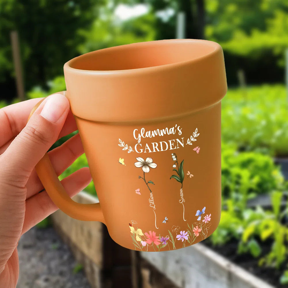 Gardening, Gift For Grandma, Gift For Mother, Happy - Grandma's Garden Birth Month Flower - Personalized Plant Pot Ceramic Mug
