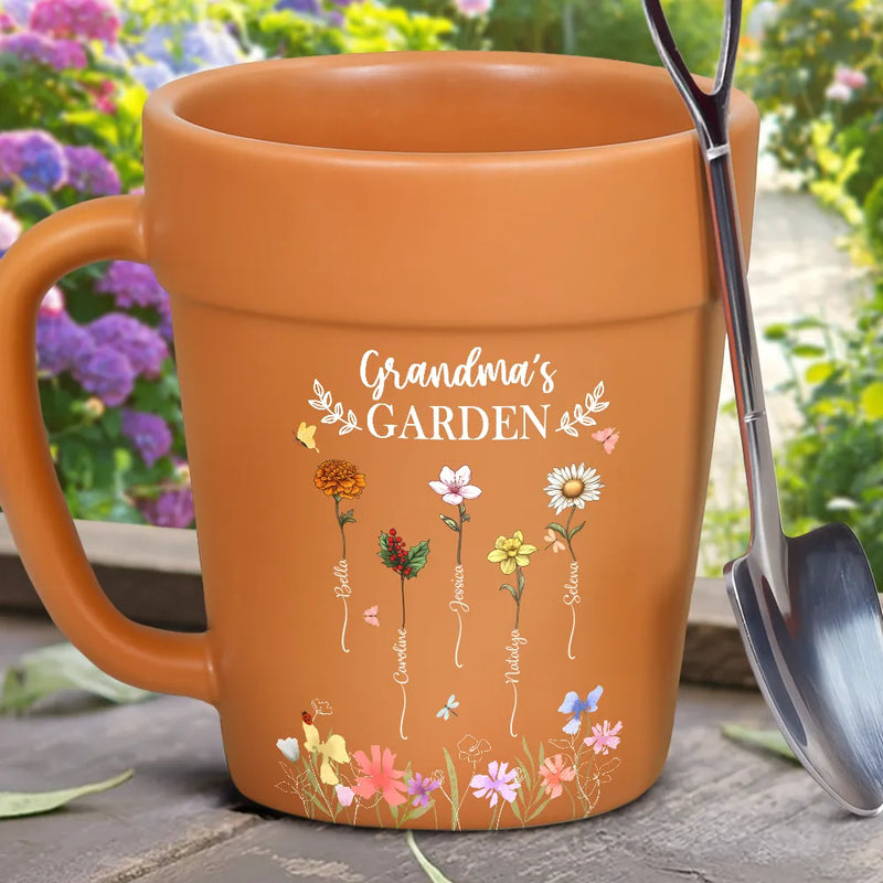 Gardening, Gift For Grandma, Gift For Mother, Happy - Grandma's Garden Birth Month Flower - Personalized Plant Pot Ceramic Mug
