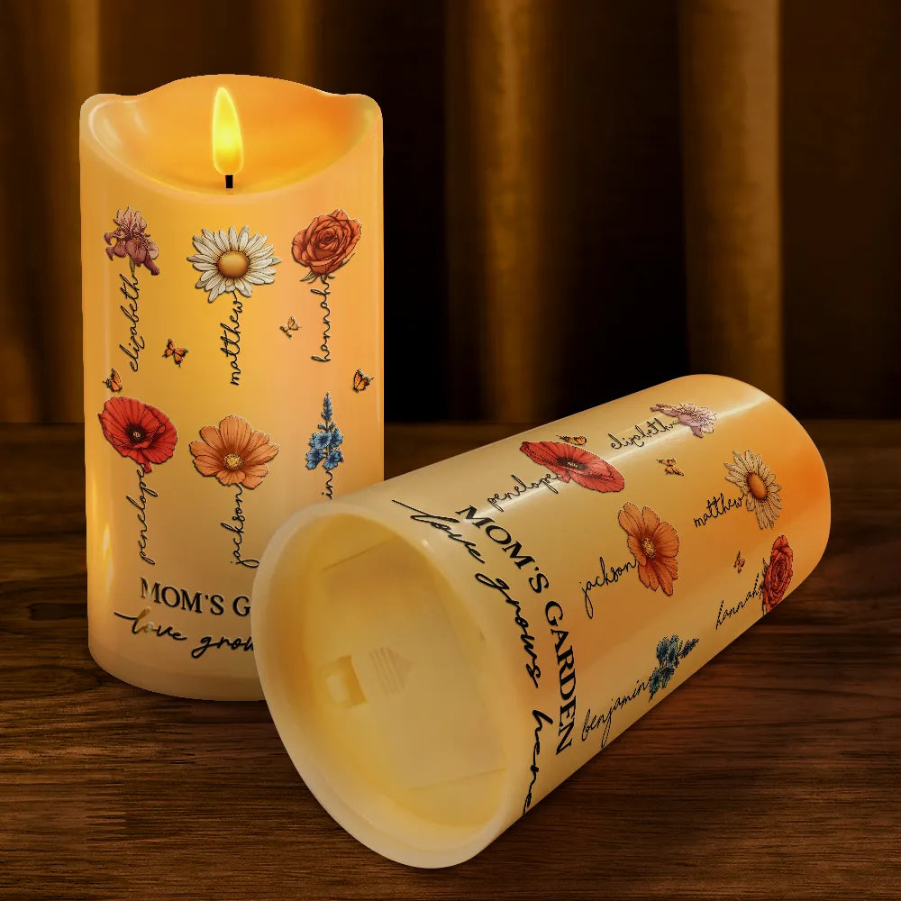 Gift For Grandma,Gift For Mother,Gift For Wife,Gift For Women,Happy - Grandma's Garden Birth Month Flowers - Personalized Flameless LED Candle