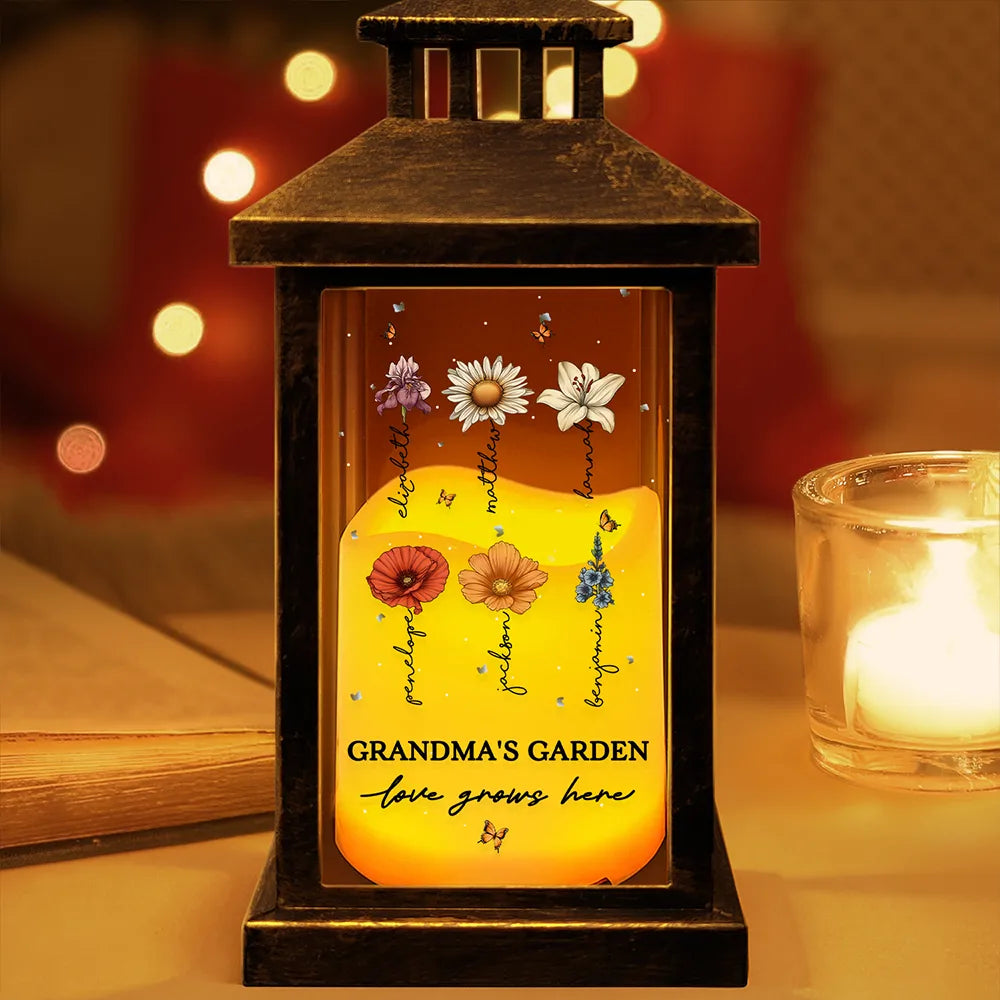 Grandma's Garden Birth Month Flowers - Personalized LED Candle Lantern