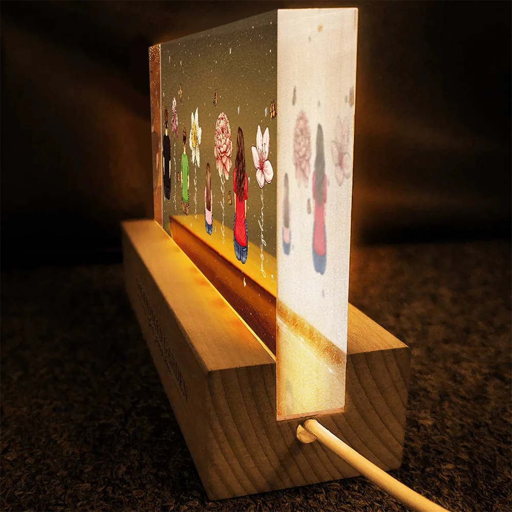 Gift For Grandma,Gift For Mother,Gift For Wife,Gift For Women,Happy - Grandma's Garden Birth Month Flowers Backside Children - Personalized Rectangle LED Light