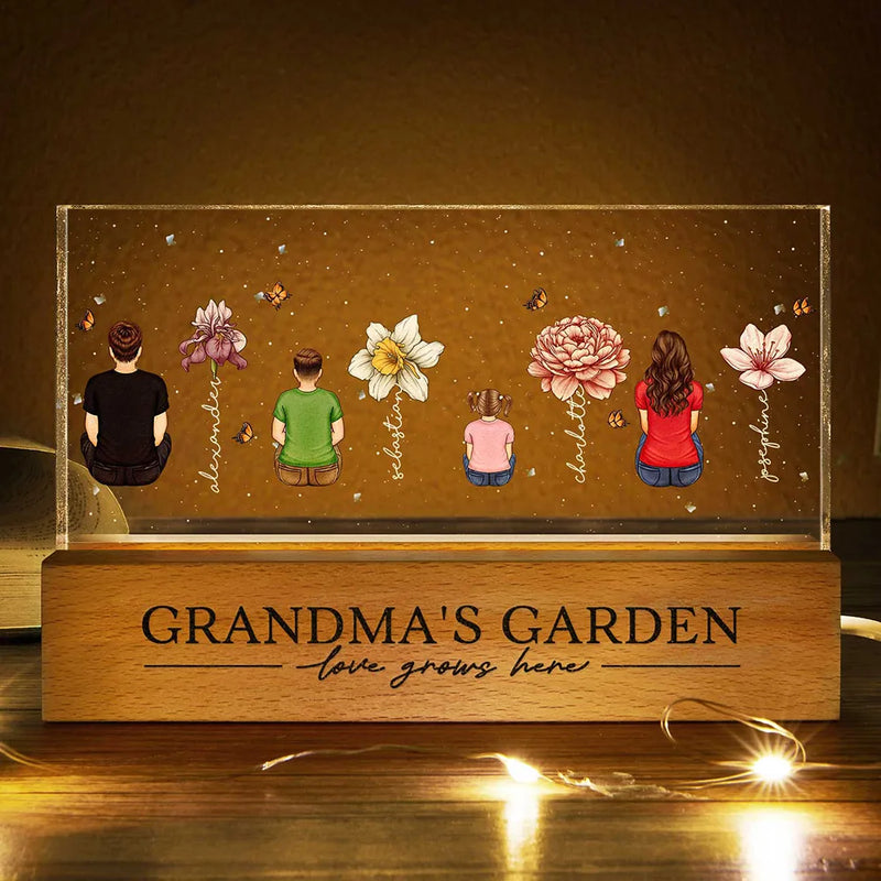 Gift For Grandma,Gift For Mother,Gift For Wife,Gift For Women,Happy - Grandma's Garden Birth Month Flowers Backside Children - Personalized Rectangle LED Light