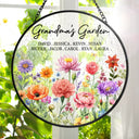 Gift For Grandma,Grandma - Grandkids,Grandma's Hobby,Happy - Grandma's Garden Floral - Personalized Stained Glass Window Hanging Suncatcher