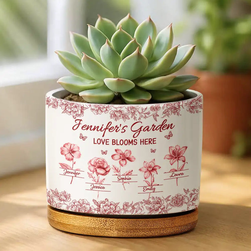 Icon,Gift For Grandma,Grandma - Grandkids,Grandma's Hobby,Gardening,Happy - Grandma's Garden Love Blooms Here Toile - Personalized Ceramic Plant Pot