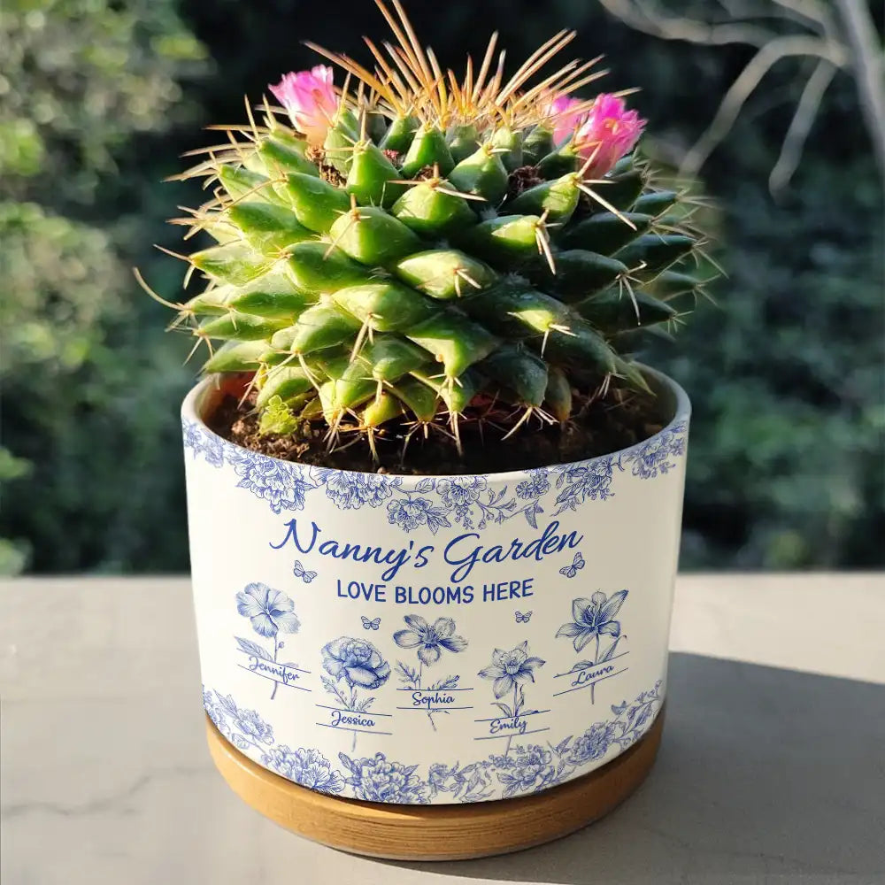 Icon,Gift For Grandma,Grandma - Grandkids,Grandma's Hobby,Gardening,Happy - Grandma's Garden Love Blooms Here Toile - Personalized Ceramic Plant Pot