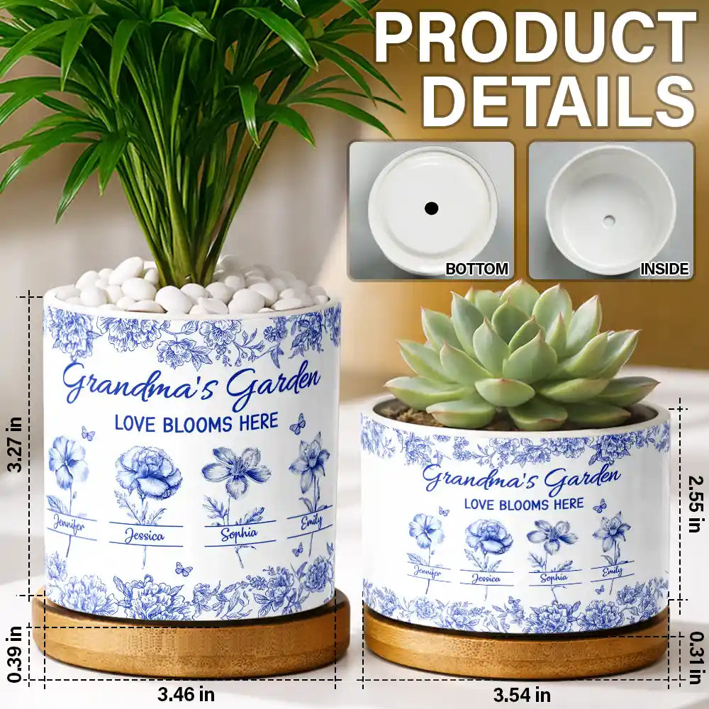 Icon,Gift For Grandma,Grandma - Grandkids,Grandma's Hobby,Gardening,Happy - Grandma's Garden Love Blooms Here Toile - Personalized Ceramic Plant Pot