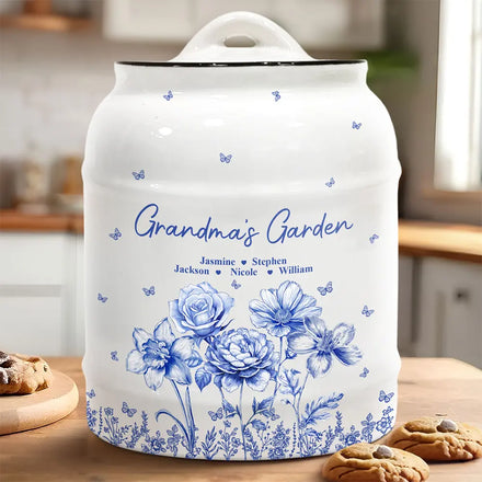 Grandma's Garden Toile Birth Flower - Personalized Cookie Jar