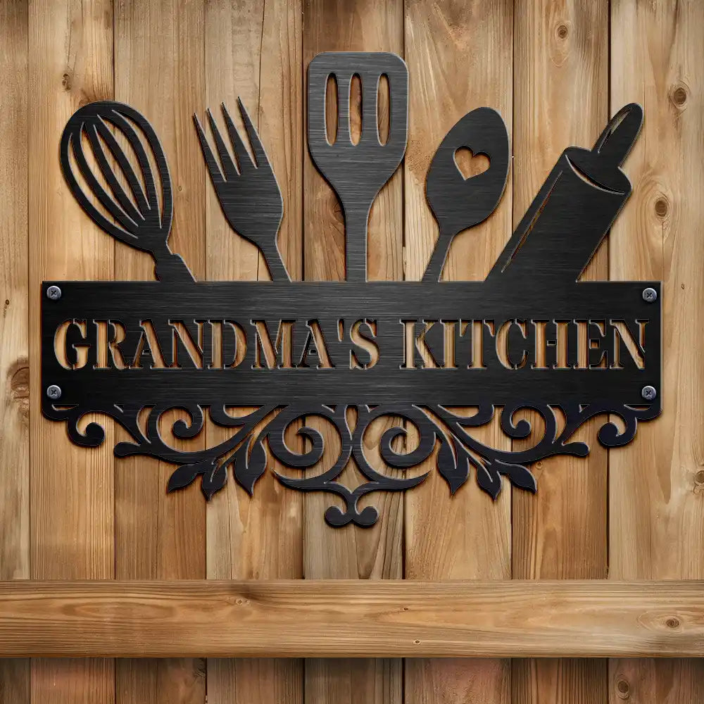 Happy, Gift For Grandma, Gift For Mother, Cooking, Baking , Gift For Women, Gift For Yourself - Grandma's Kitchen - Personalized Cutout Metal Sign