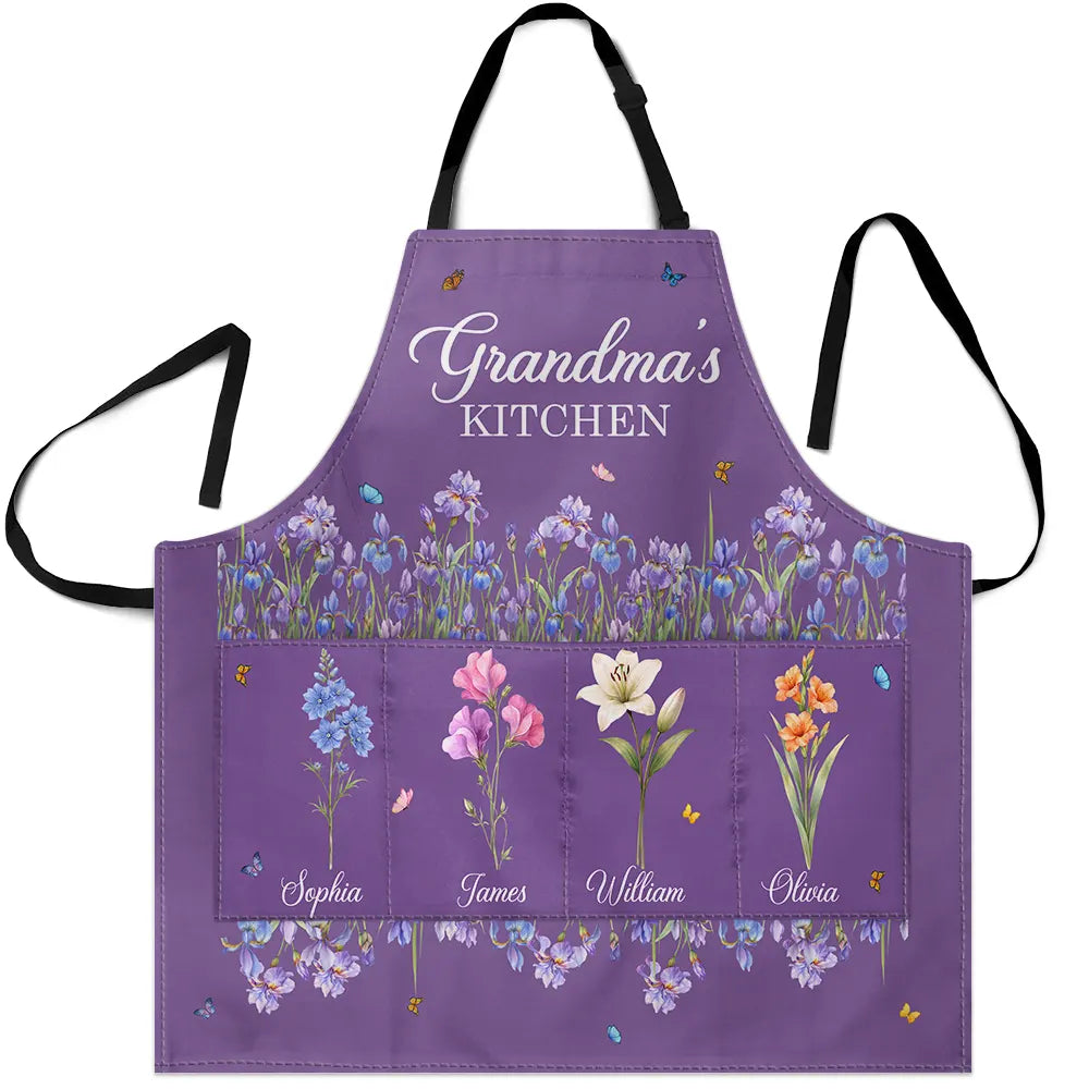 Grandma's Kitchen Watercolor Birth Month Flower - Personalized Apron