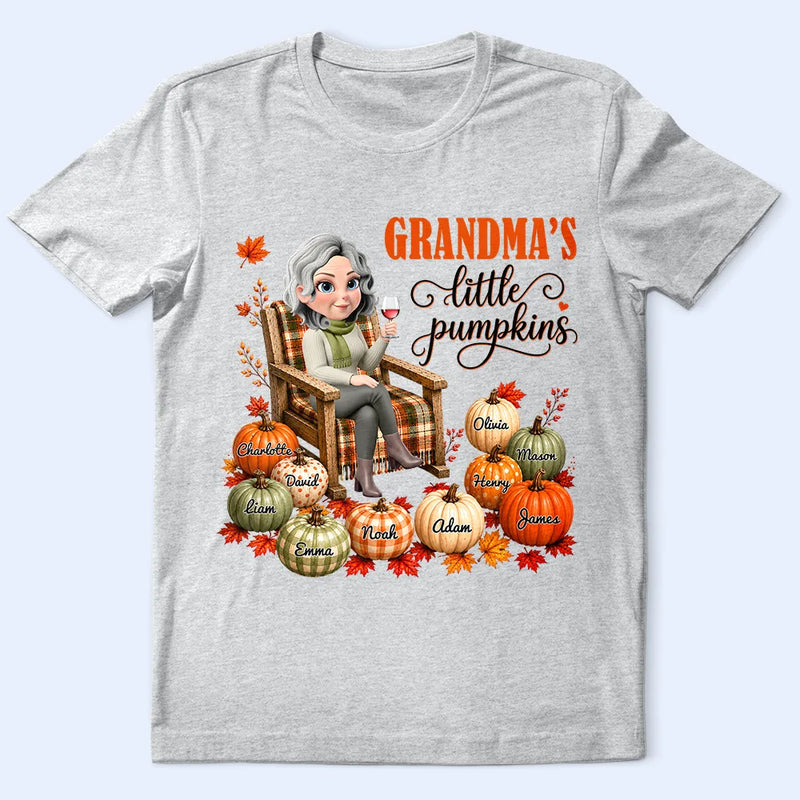 Gift For Grandchildren,Gift For Grandkids,Gift For Grandma,Cozy,Grandma - Grandkids,Vector - Grandma's Little Pumpkins - Personalized T Shirt