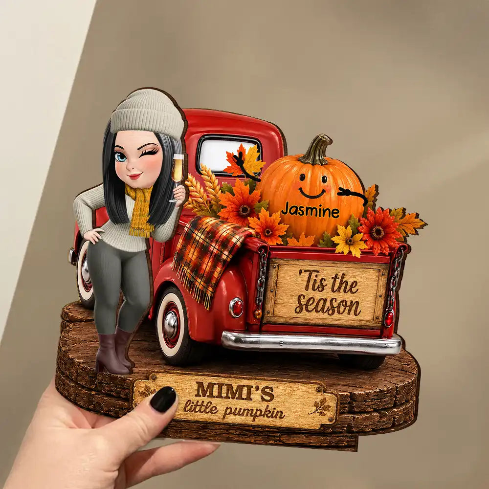 Gift For Grandchildren,Gift For Grandkids,Gift For Grandma,Cozy,Grandma - Grandkids,Vector - Grandma's Little Pumpkins Red Truck - Personalized Custom Shaped Wooden Plaque