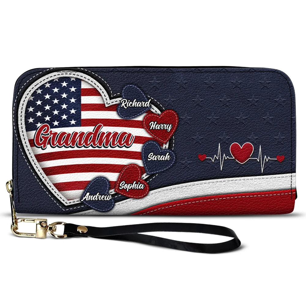 Grandma's Little Sweethearts American - Personalized Leather Long Wallet