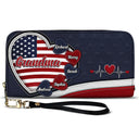 Gift For Mother,Gift For Grandma,Gift For Wife,Independence Day,Happy - Grandma's Little Sweethearts American - Personalized Leather Long Wallet