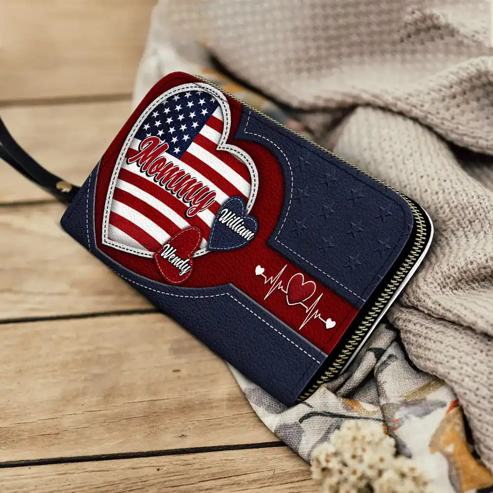 Gift For Mother,Gift For Grandma,Gift For Wife,Independence Day,Happy - Grandma's Little Sweethearts US Flag - Personalized Leather Long Wallet