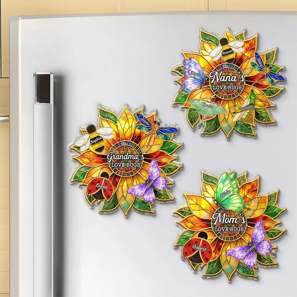 Grandma's Love Bugs Stained Glass Effect - Personalized Acrylic Magnet