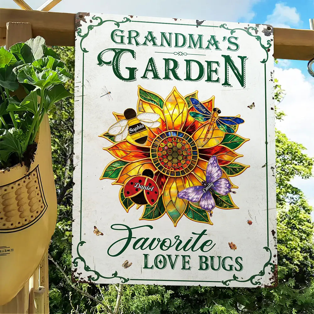 Grandma's Love Bugs Stained Glass Effect - Personalized Classic Metal Signs