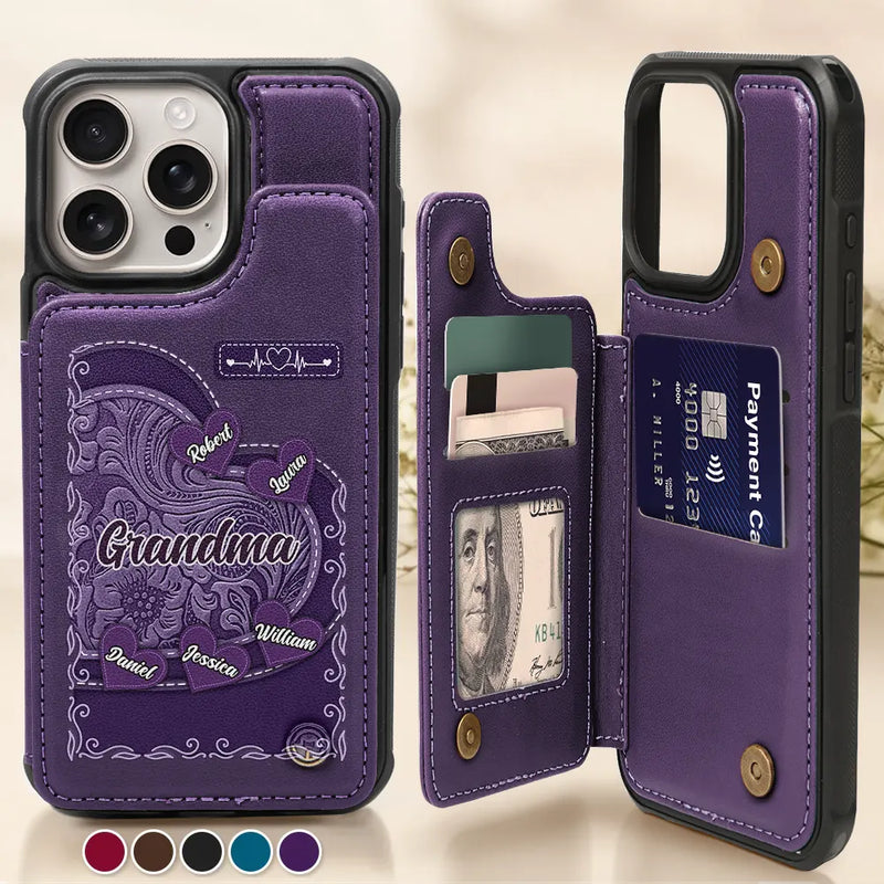 Gift For Mother,Gift For Grandma,Love - Grandma's Mom's Little Sweethearts - Personalized Leather Flip Wallet Phone Case