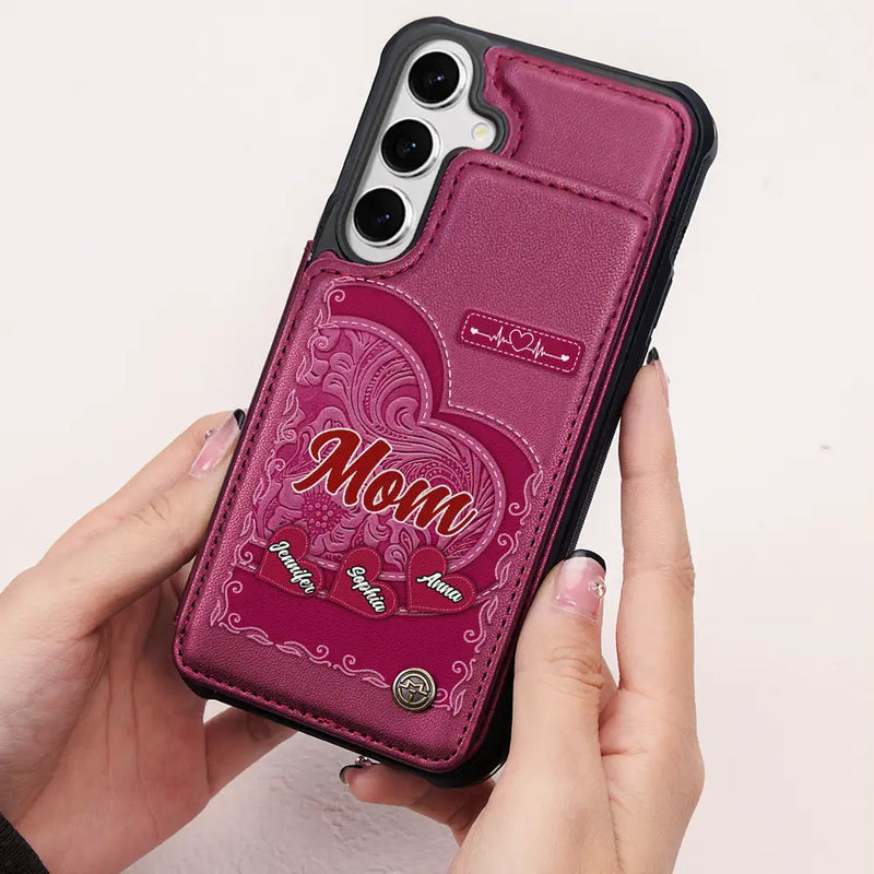 Gift For Women,Gift For Mother,Gift For Grandma,Single Mom,Love - Grandma's Mom's Little Sweethearts - Personalized Leather Flip Wallet Phone Case