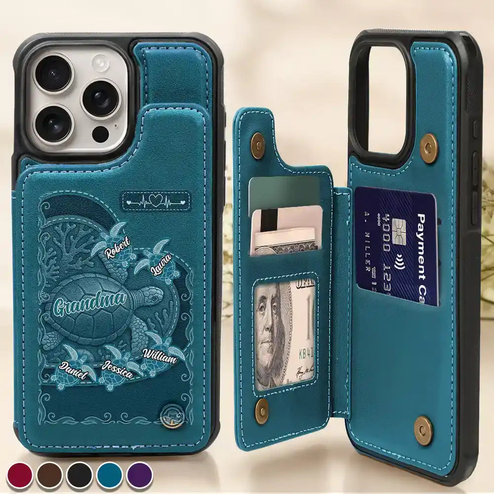 Grandma's Mom's Sea Turtle - Personalized Leather Flip Wallet Phone Case