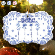 Gift For Grandma,Christmas - Grandma's Winter Wonderland - Personalized Medallion Ceramic Ornament