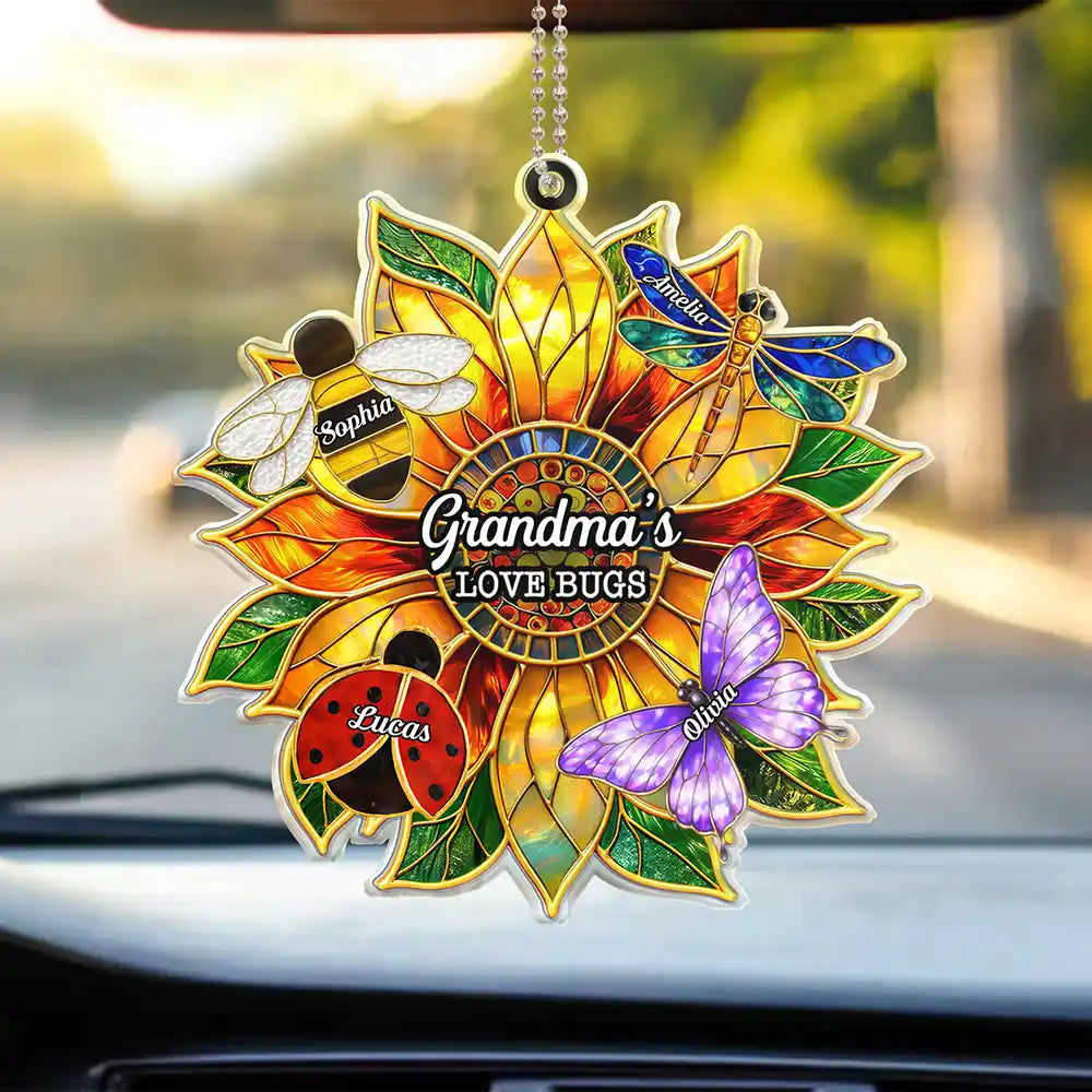 Grandma's Love Bugs Stained Glass Effect - Personalized Acrylic Car Hanger