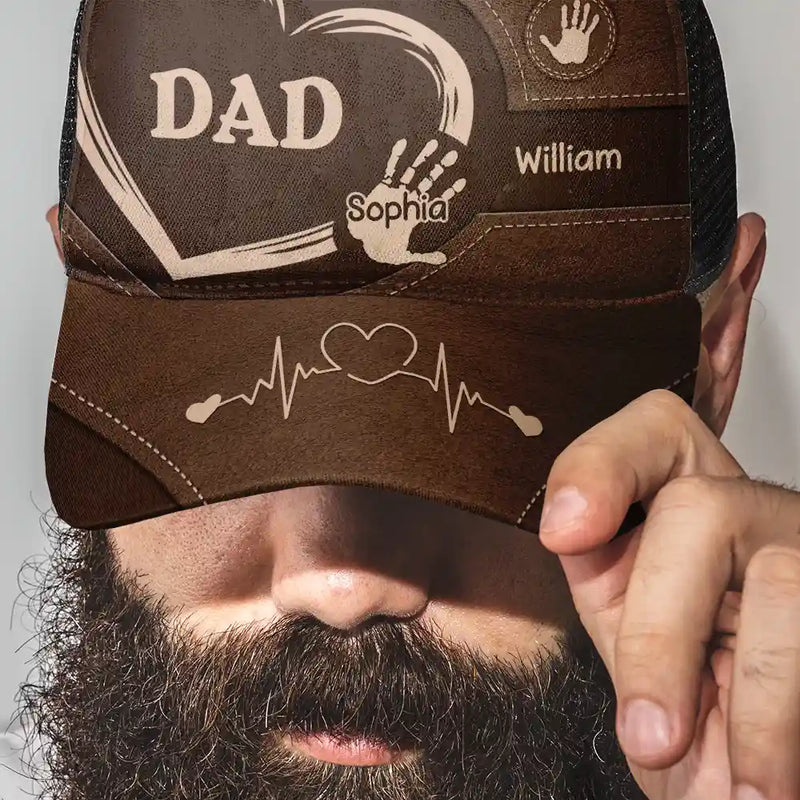 Gift For Father,Gift For Grandpa,Gift For Husband,Gift For Mother - Grandpa Dad Grandma Mom Kids Handprints - Personalized Mesh-back Casual Cap