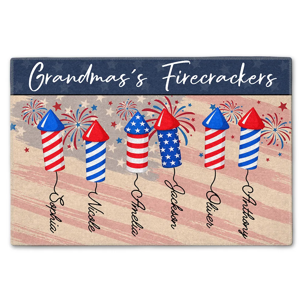 Independence Day, Gift For Grandpa, Gift For Grandma - Grandpa Grandma Firecrackers America Fireworks - Personalized Doormat