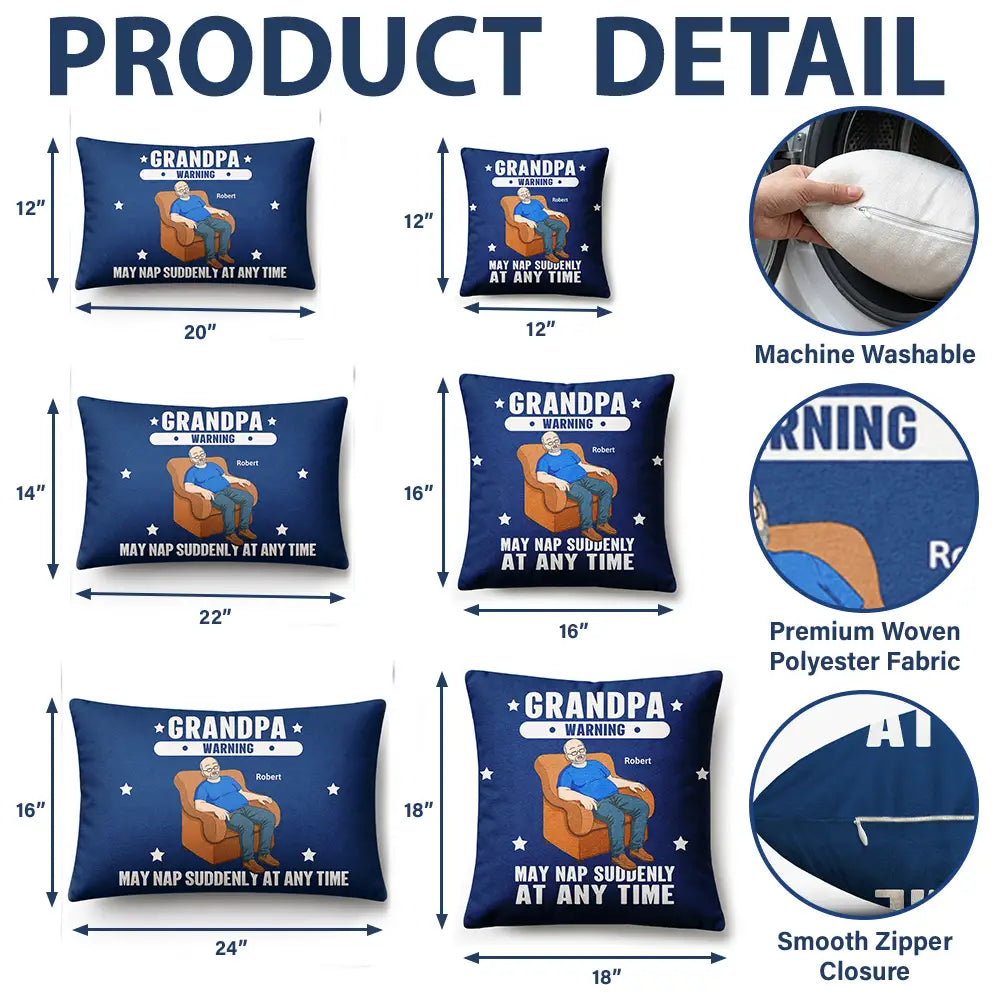 Gift For Father,Gift For Grandpa,Gift For Men,Non-Eng,Vector,Humorous - Grandpa May Nap Suddenly At Any Time - Personalized Pillow
