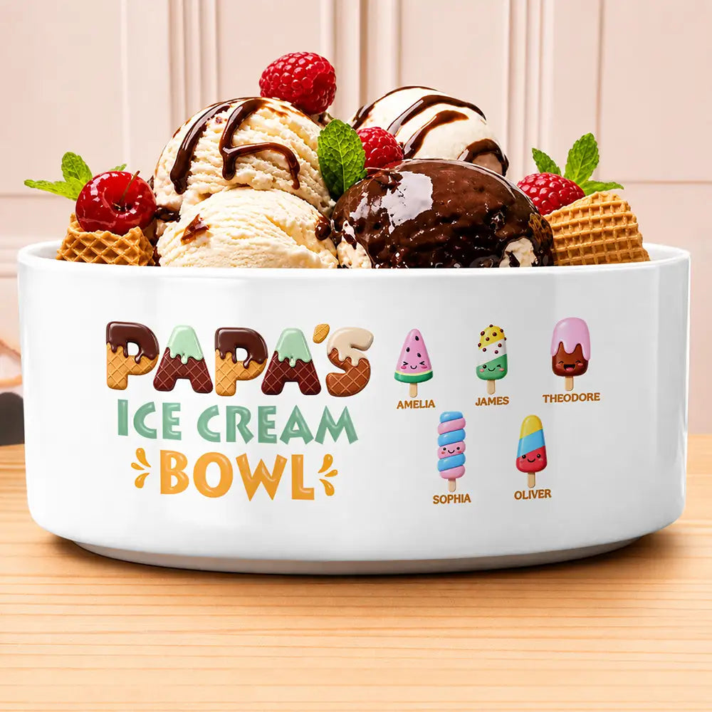 Grandpa Papa Dad Ice Cream 3D Effect - Personalized Serving Bowl