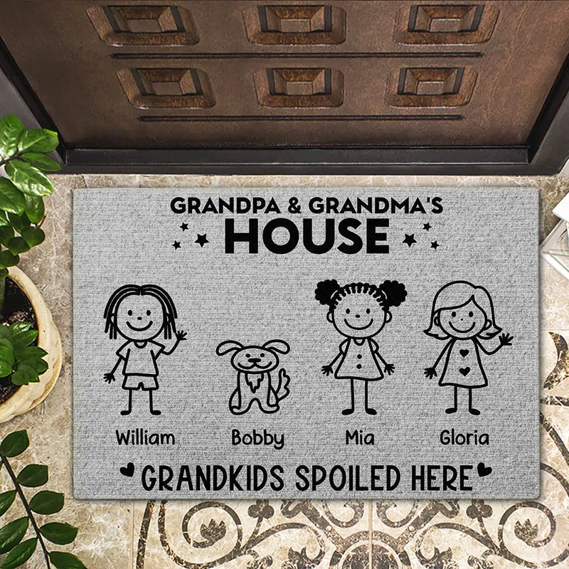 Gift For Grandpa,Gift For Grandma,Gift For Grandparents,Parents,Happy - Grandpa & Grandma's House Grandkids Spoiled Here - Personalized Doormat