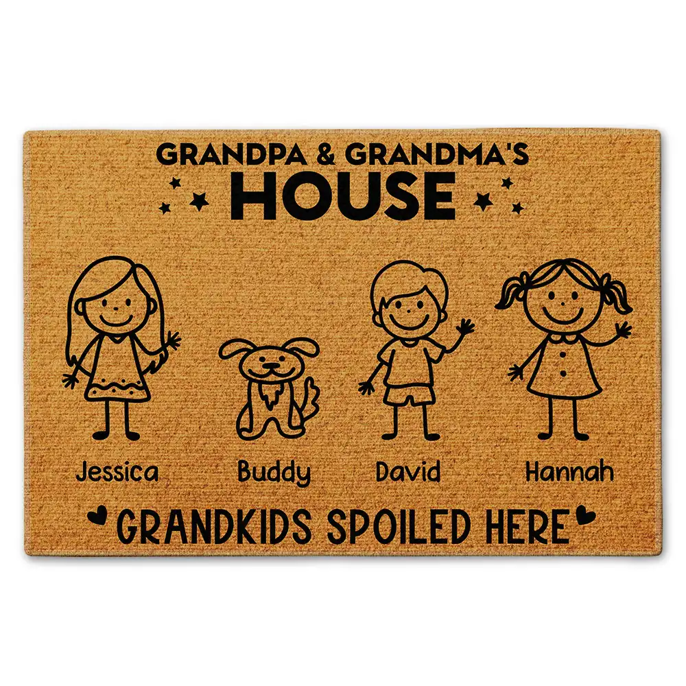 Gift For Grandpa,Gift For Grandma,Gift For Grandparents,Parents,Happy - Grandpa & Grandma's House Grandkids Spoiled Here - Personalized Doormat