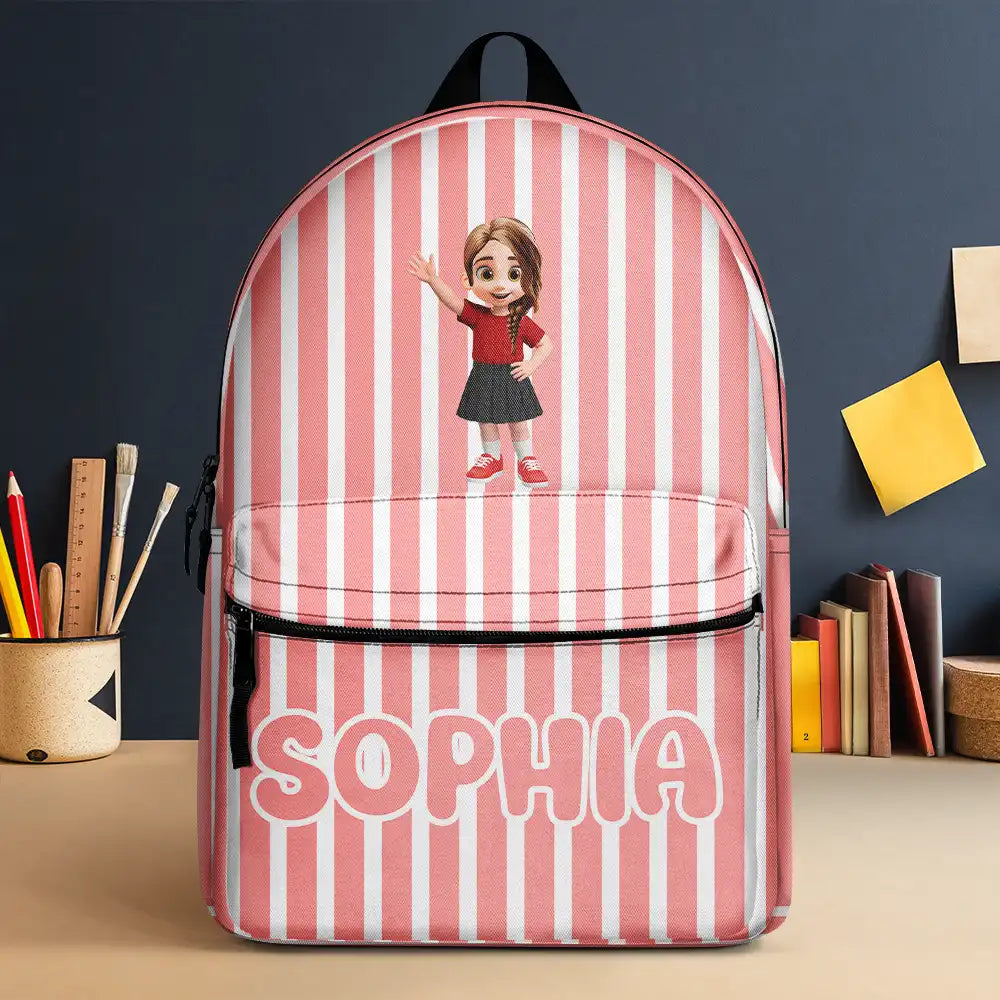 Back To School,Parents,Adorable,Vector - Groovy Stripe Kids & Name - Personalized Canvas Backpack