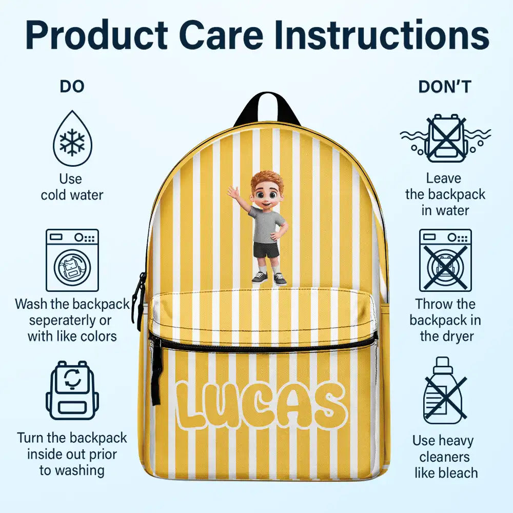 Back To School,Parents,Adorable,Vector - Groovy Stripe Kids & Name - Personalized Canvas Backpack