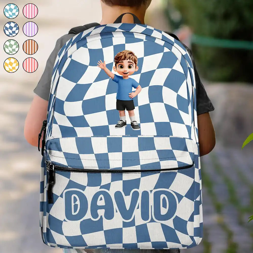 Back To School,Parents,Adorable,Vector - Groovy Stripe Kids & Name - Personalized Canvas Backpack