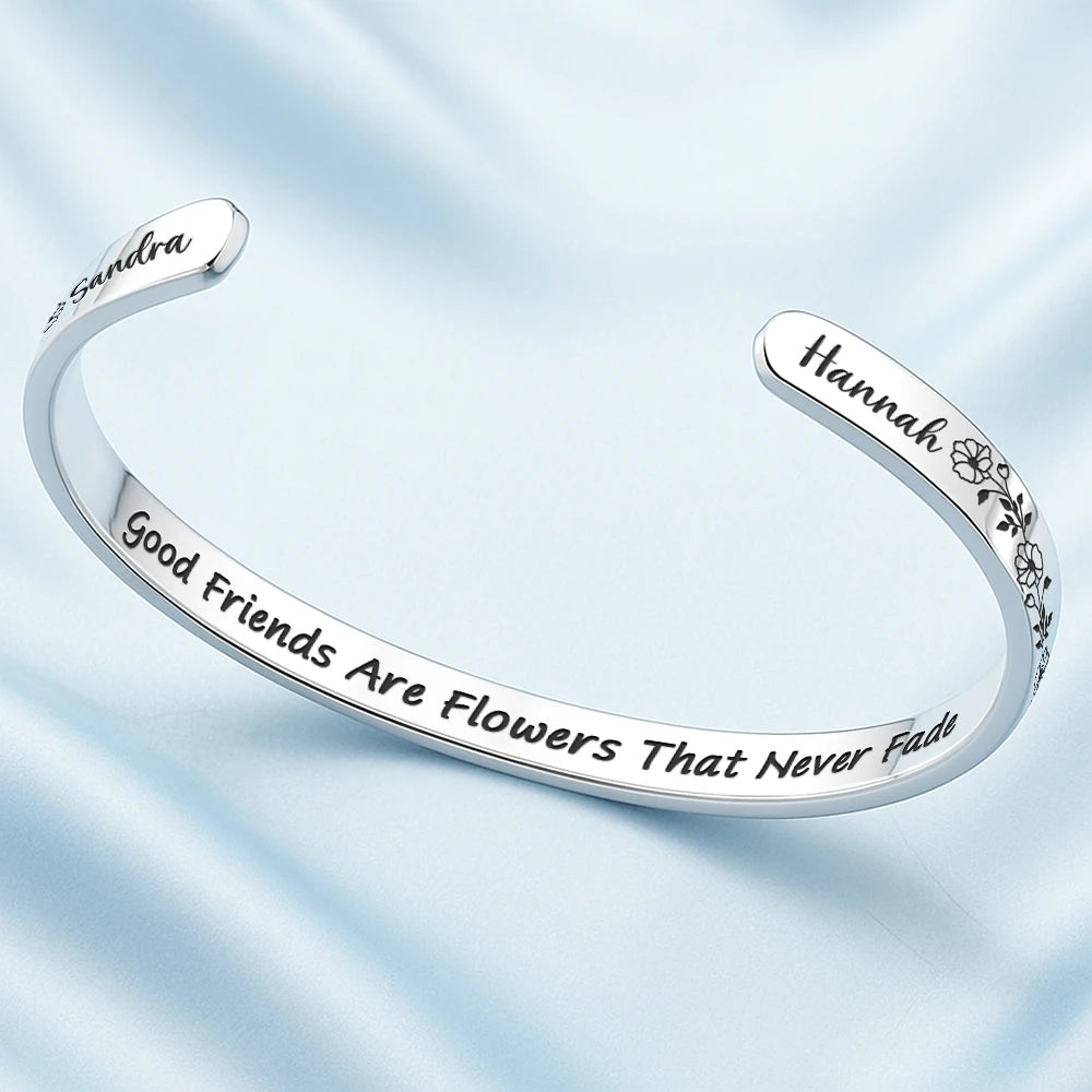 Gift For Bestie,Old Best friends,Love - Grow An Old Friend - Personalized Bangle Bracelet Cuff