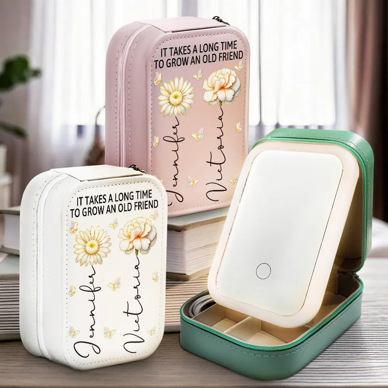 Gift For Bestie,Love - Grow An Old Friend - Personalized Makeup Box With LED Mirror