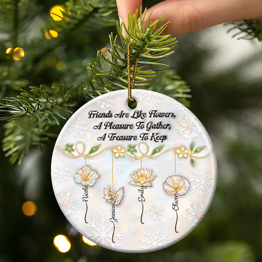 Happy,Gift For Bestie,Old Best friends,Gift For Sisters,Christmas - Grow An Old Friend Nacre Effect - Personalized Circle Ceramic Ornament