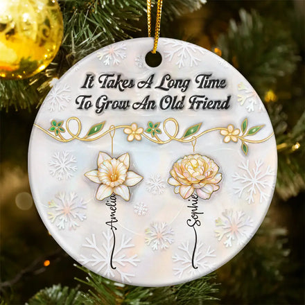 Grow An Old Friend Nacre Effect - Personalized Circle Ceramic Ornament