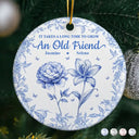 Happy,Gift For Bestie,Old Best friends,Gift For Sisters,Christmas - Grow An Old Friend Toile Birth Flower - Personalized Circle Ceramic Ornament