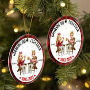 Gift For Couples, Old Couples, Gift For Wife, Gift For Husband, Christmas, Happy - Growing Old Together - Personalized Circle Ceramic Ornament